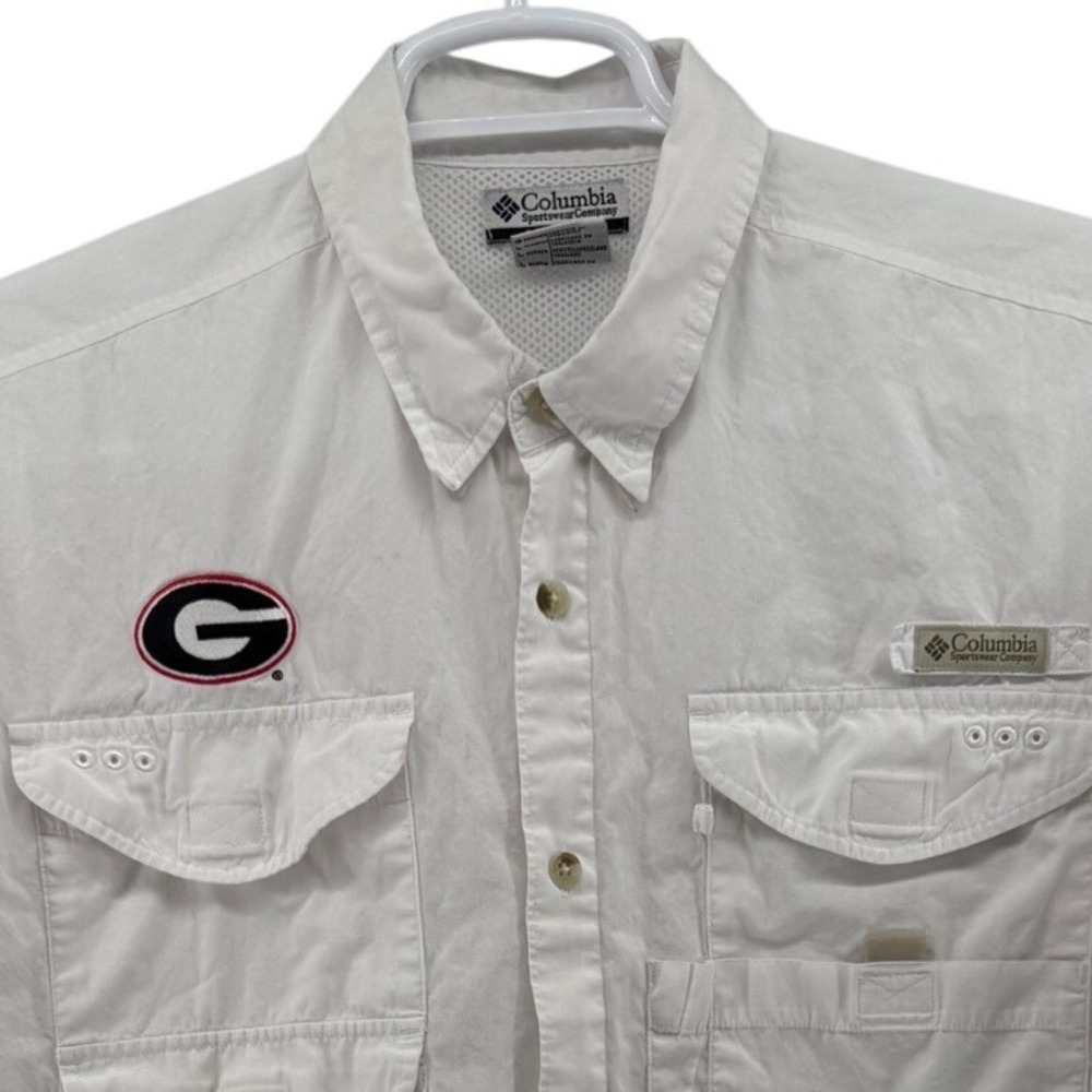 Columbia PFG Georgia Bulldogs Fishing Shirt Mens Large White Short Sleeve XM7891